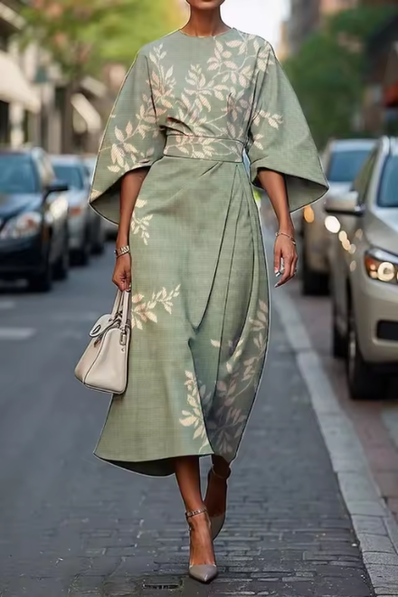 Women's Oversized Floral Midi Dress – Effortless Elegance