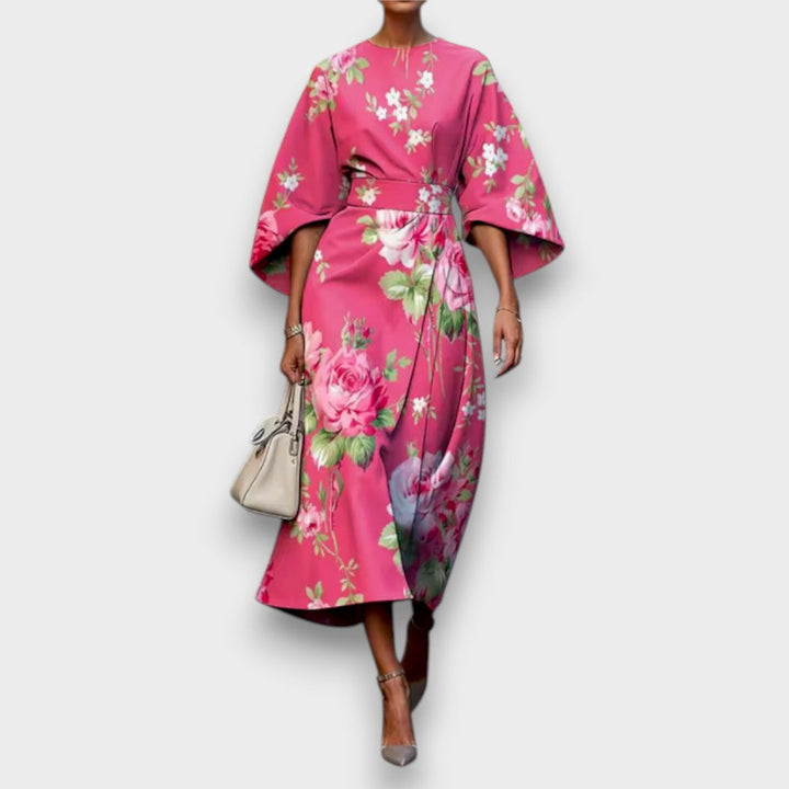 Women's Satin Floral Dress - Effortless Garden Elegance