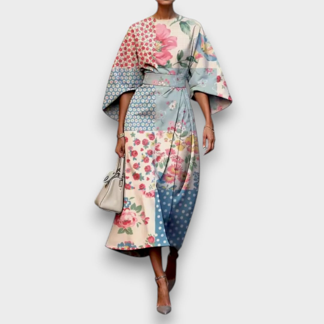 Women's Satin Floral Dress - Effortless Garden Elegance