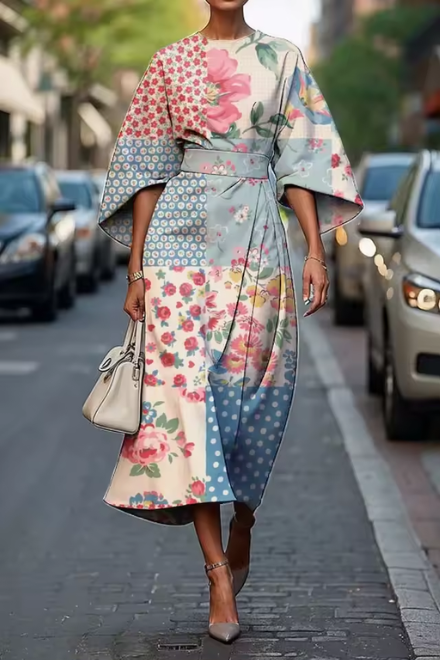 Women's Oversized Floral Midi Dress – Effortless Elegance
