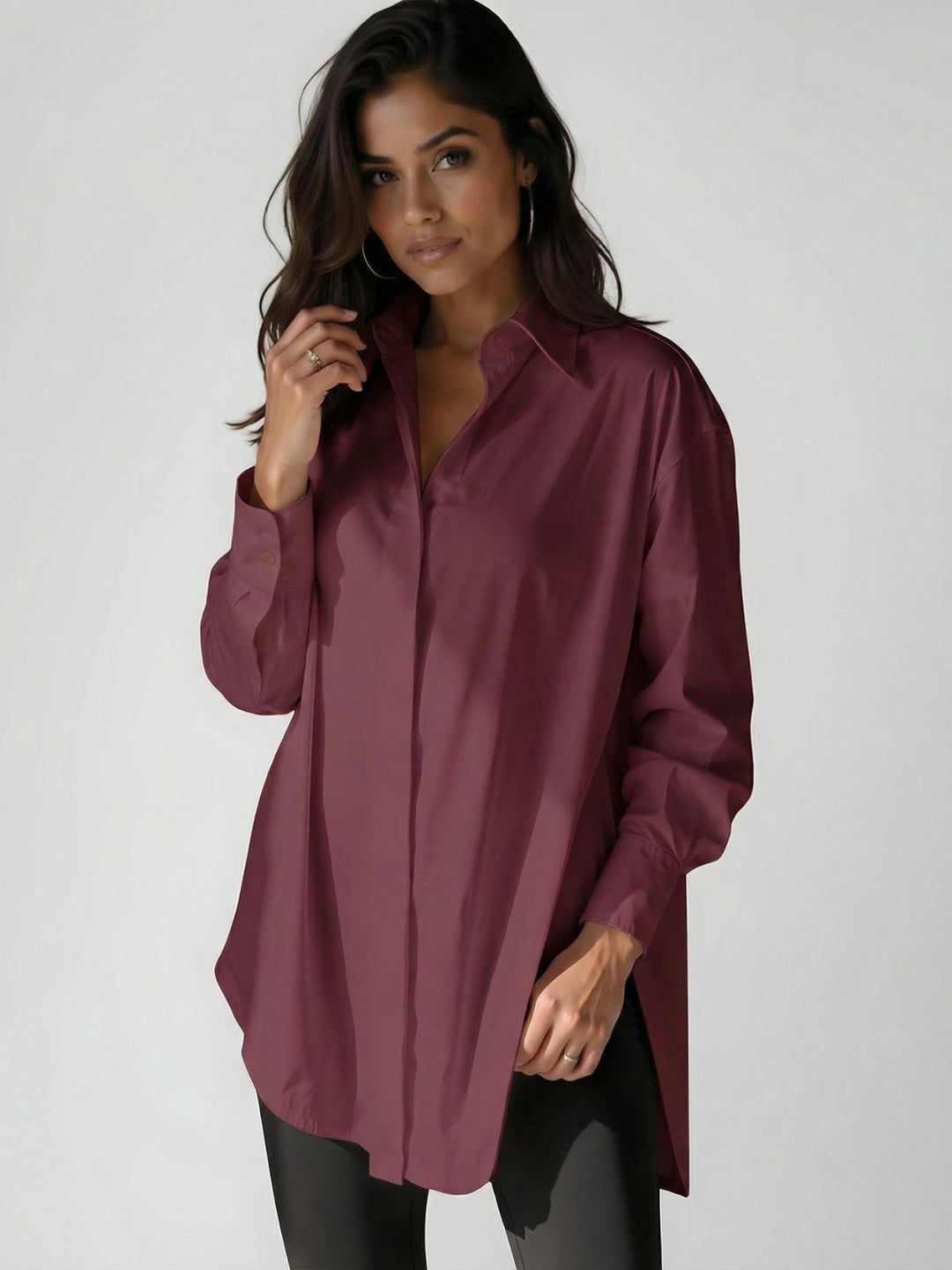 Women's Oversized Lapel Button Shirt Dress - Soft & Breezy