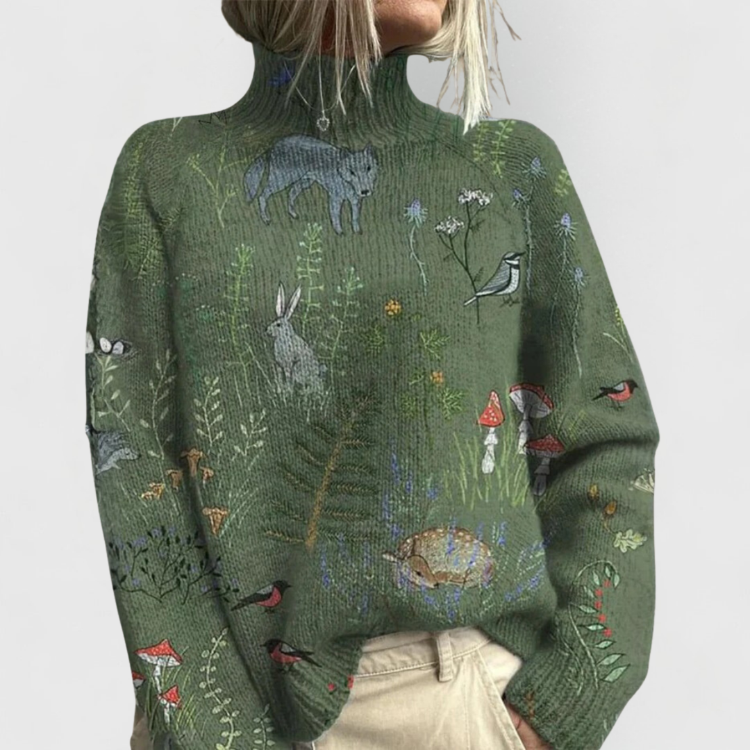 Women's Woodland Embroidered Knit Sweater - Winter Essential