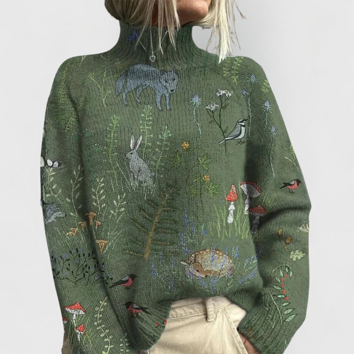 Women's Woodland Embroidered Knit Sweater - Winter Essential
