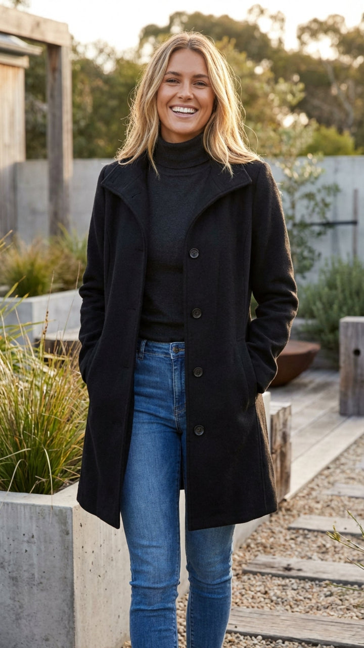 Women's Button-Up Long Coat - Everyday Warmth and Style