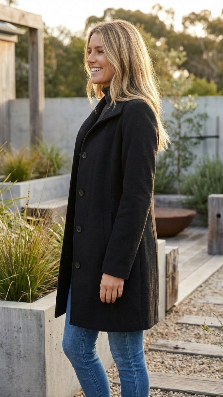 Women's Button-Up Long Coat - Everyday Warmth and Style