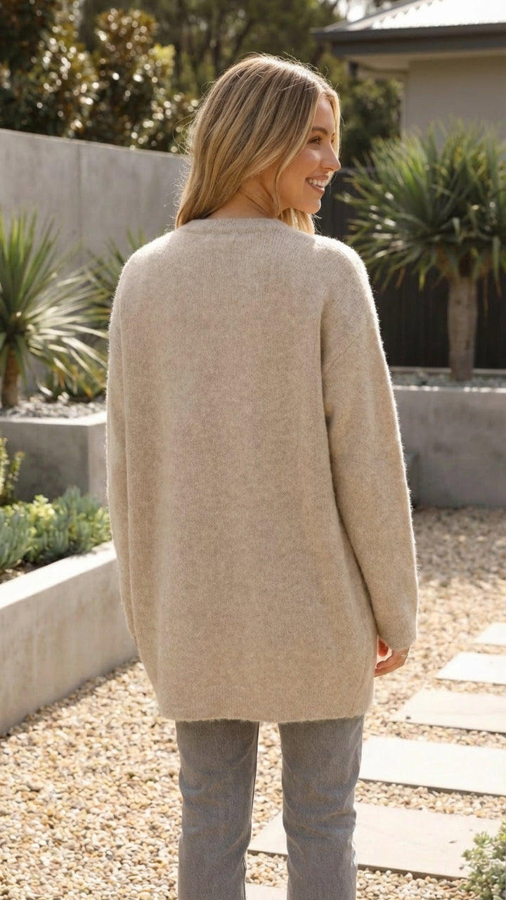 Women's Long Oversized Knit Cardigan - Effortless Layering & Everyday