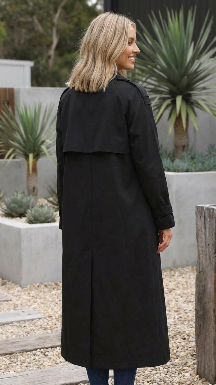 Women's Double-Breasted Long Trench Coat - Timeless Polish