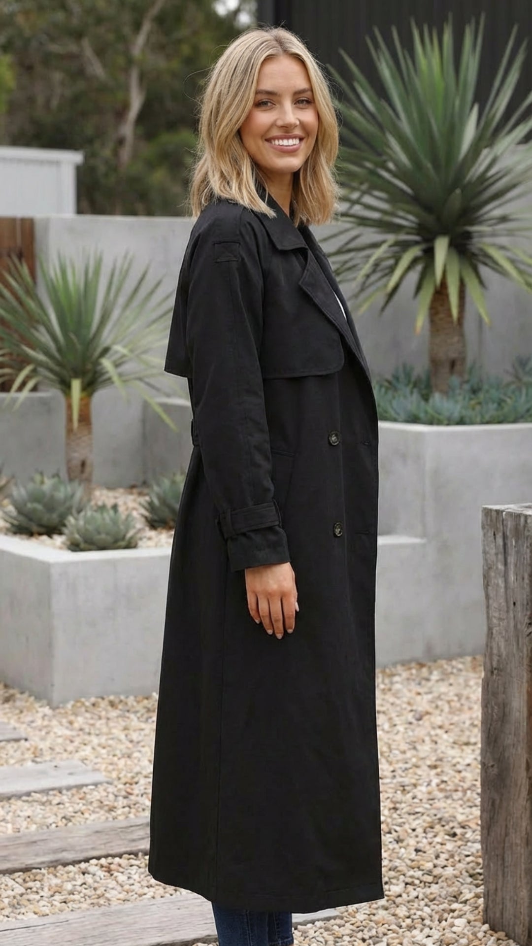 Women's Double-Breasted Long Trench Coat - Timeless Polish