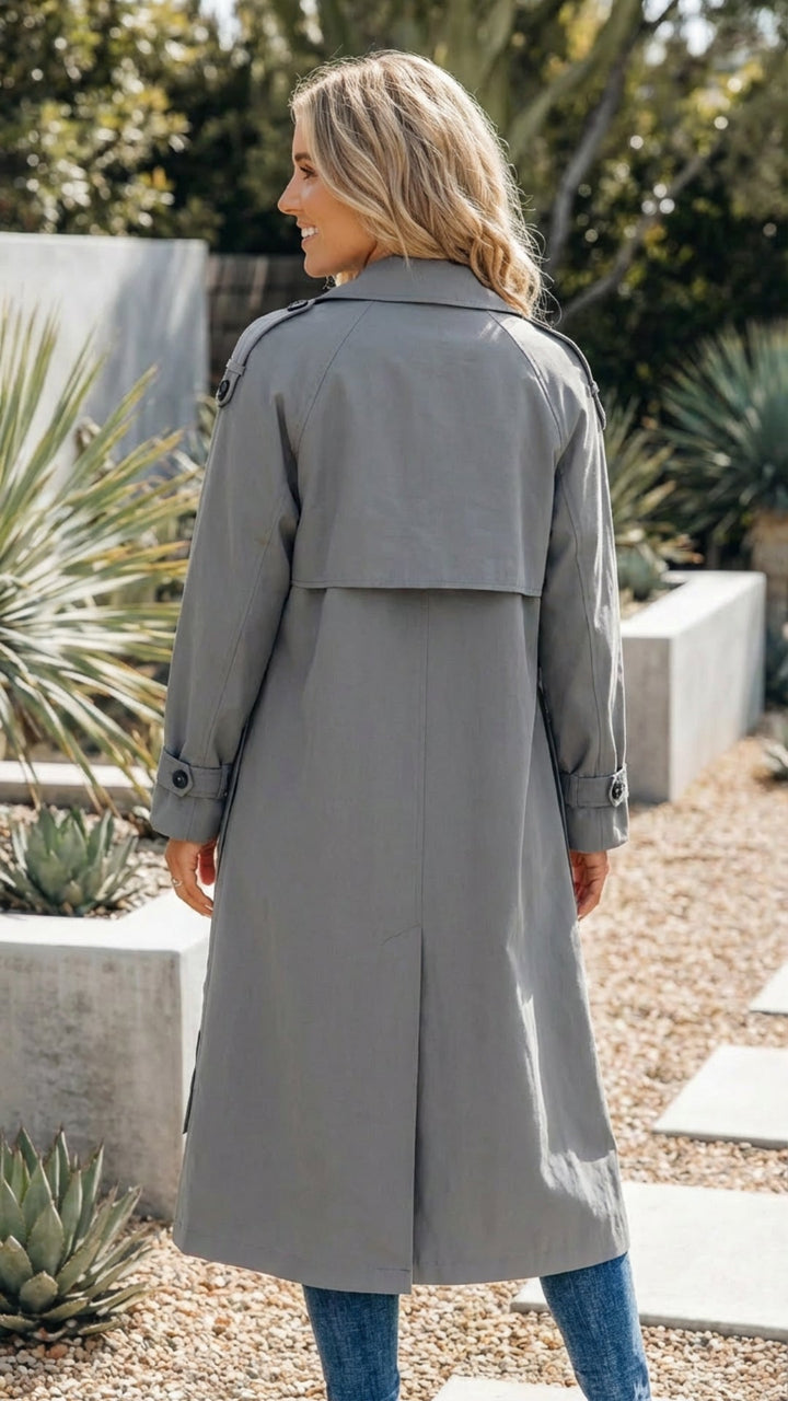 Women's Double-Breasted Long Trench Coat - Timeless Polish