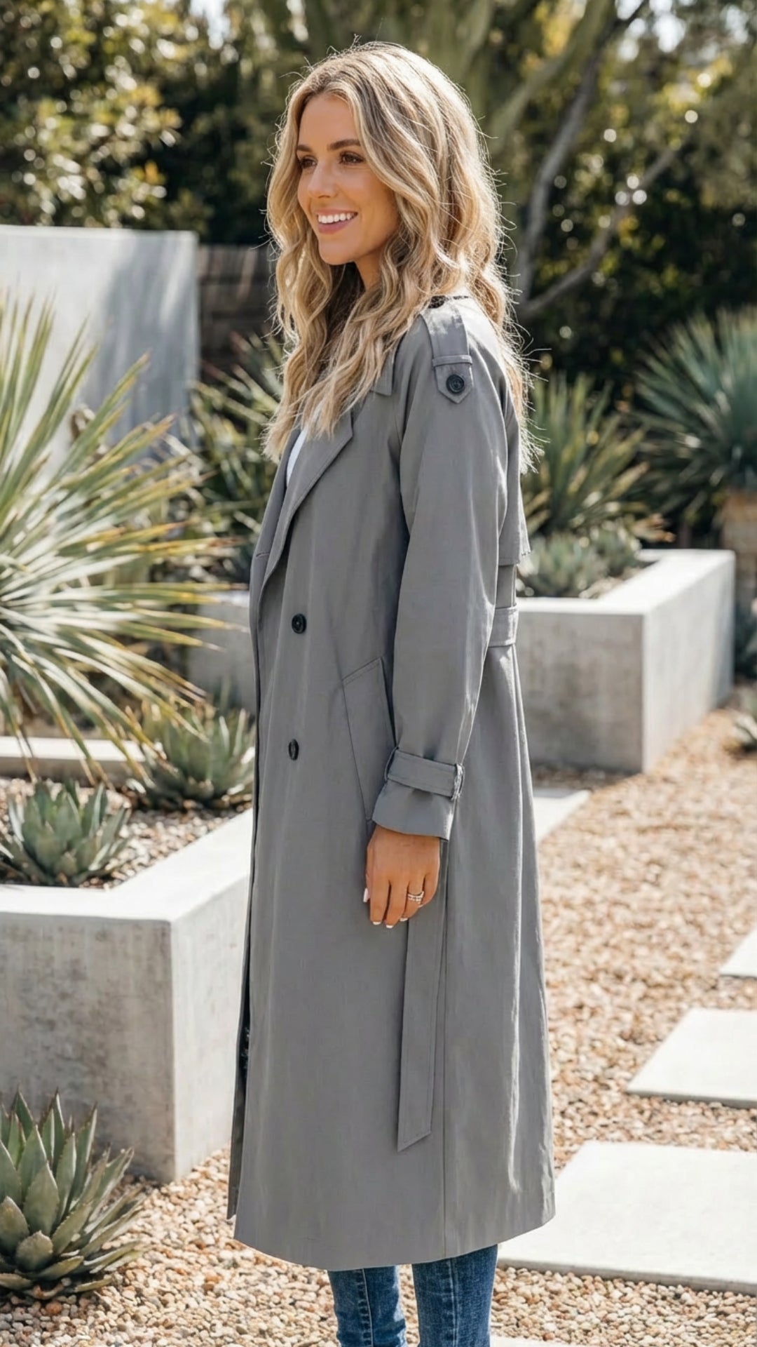 Women's Double-Breasted Long Trench Coat - Timeless Polish