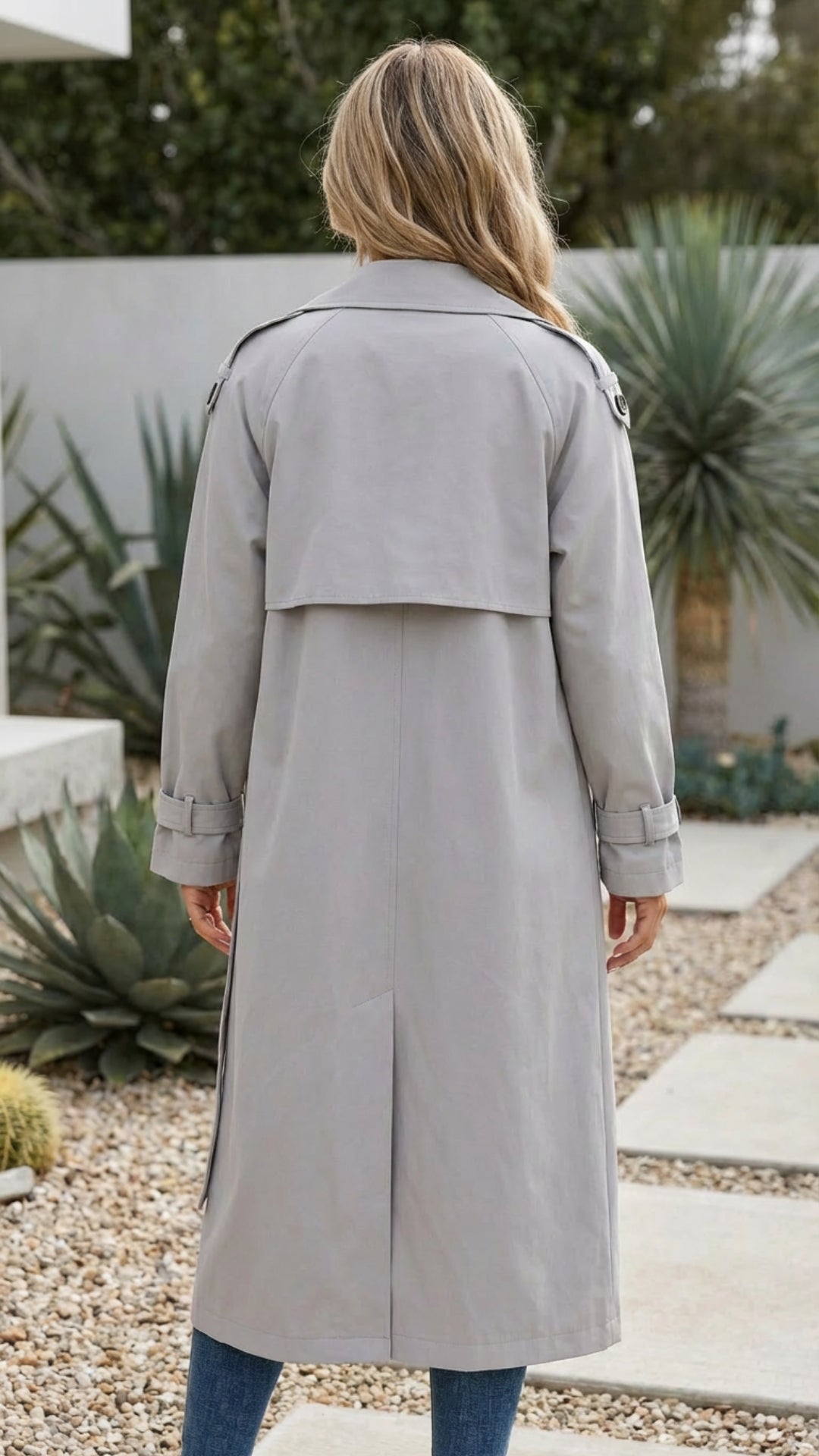 Women's Double-Breasted Long Trench Coat - Timeless Polish