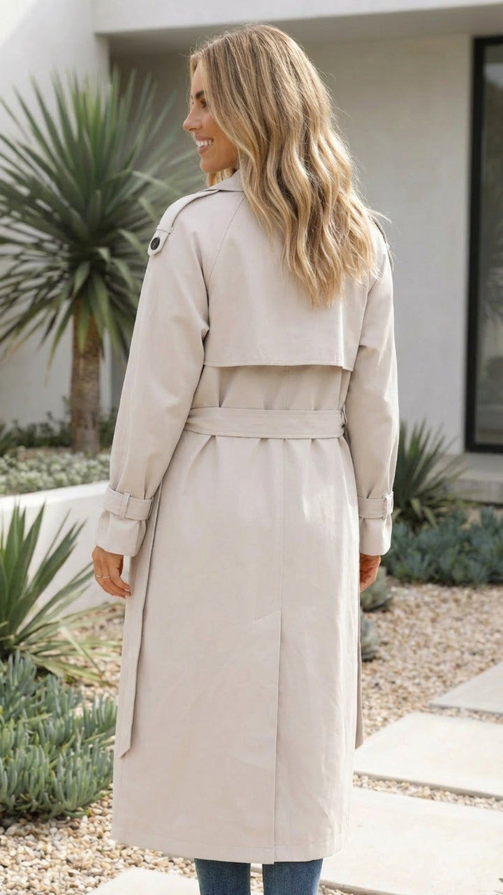 Women's Double-Breasted Long Trench Coat - Timeless Polish