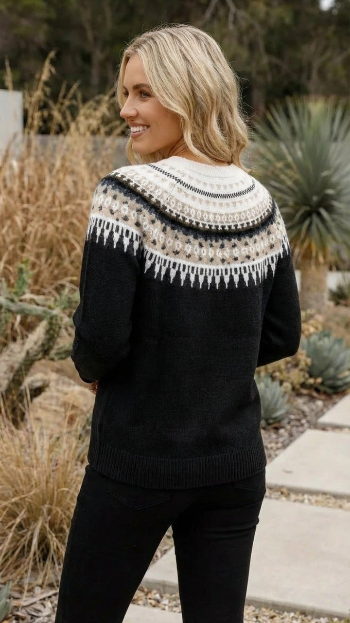 Women's Fair Isle Crew Neck Knit Sweater - Cozy Winter Essential