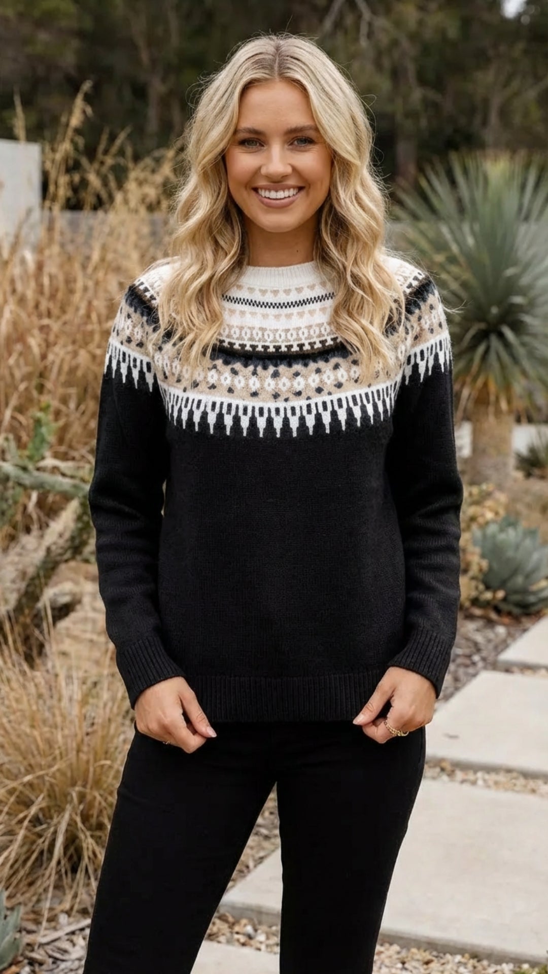 Women's Fair Isle Crew Neck Knit Sweater - Cozy Winter Essential
