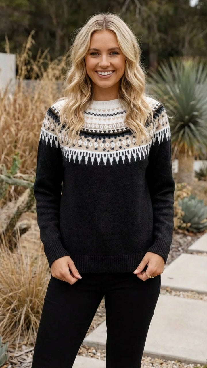Women's Fair Isle Crew Neck Knit Sweater - Cozy Winter Essential