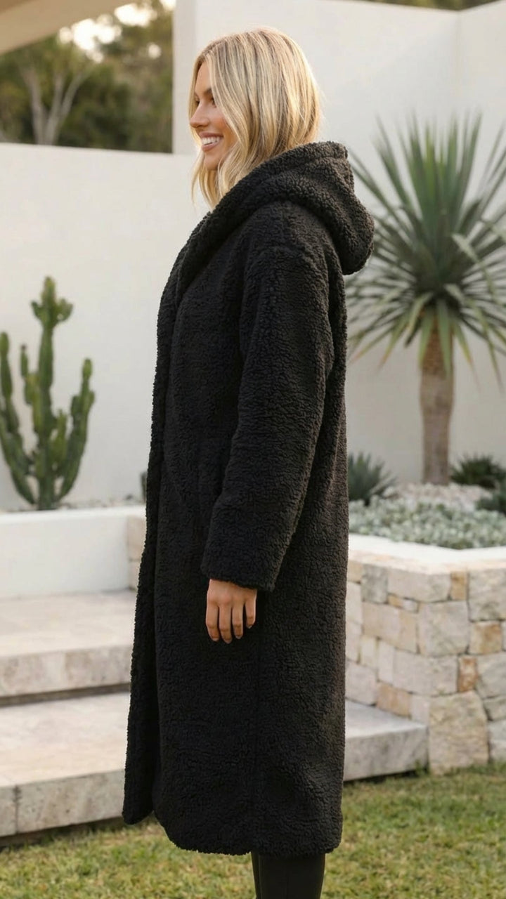Women's Long Faux Fur Teddy Coat - Cozy Winter Layer