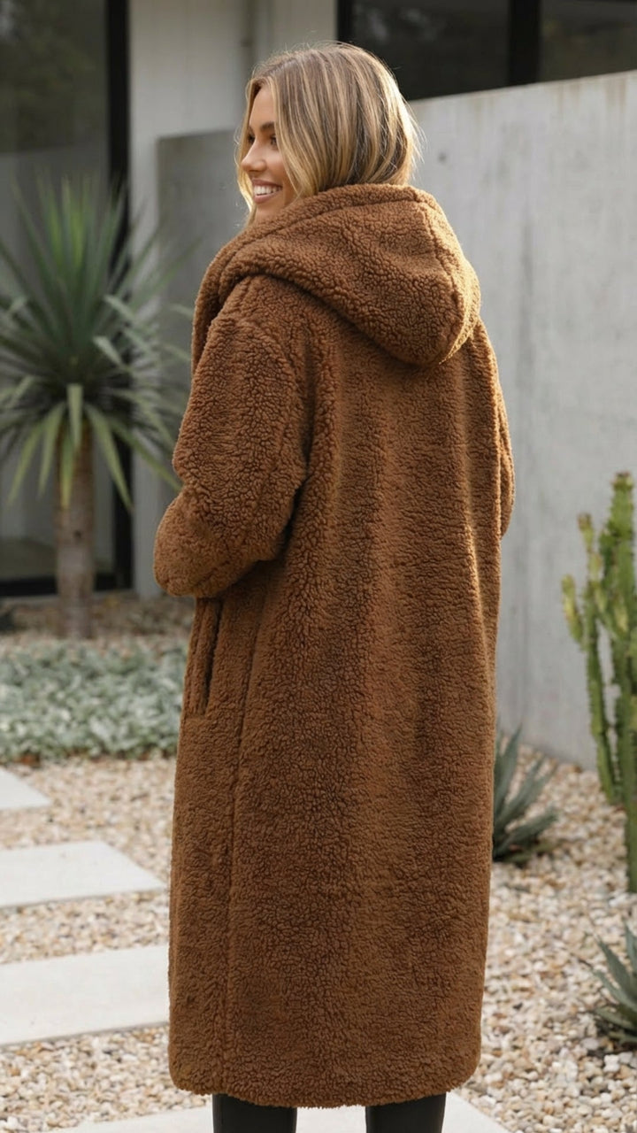 Women's Long Faux Fur Teddy Coat - Cozy Winter Layer