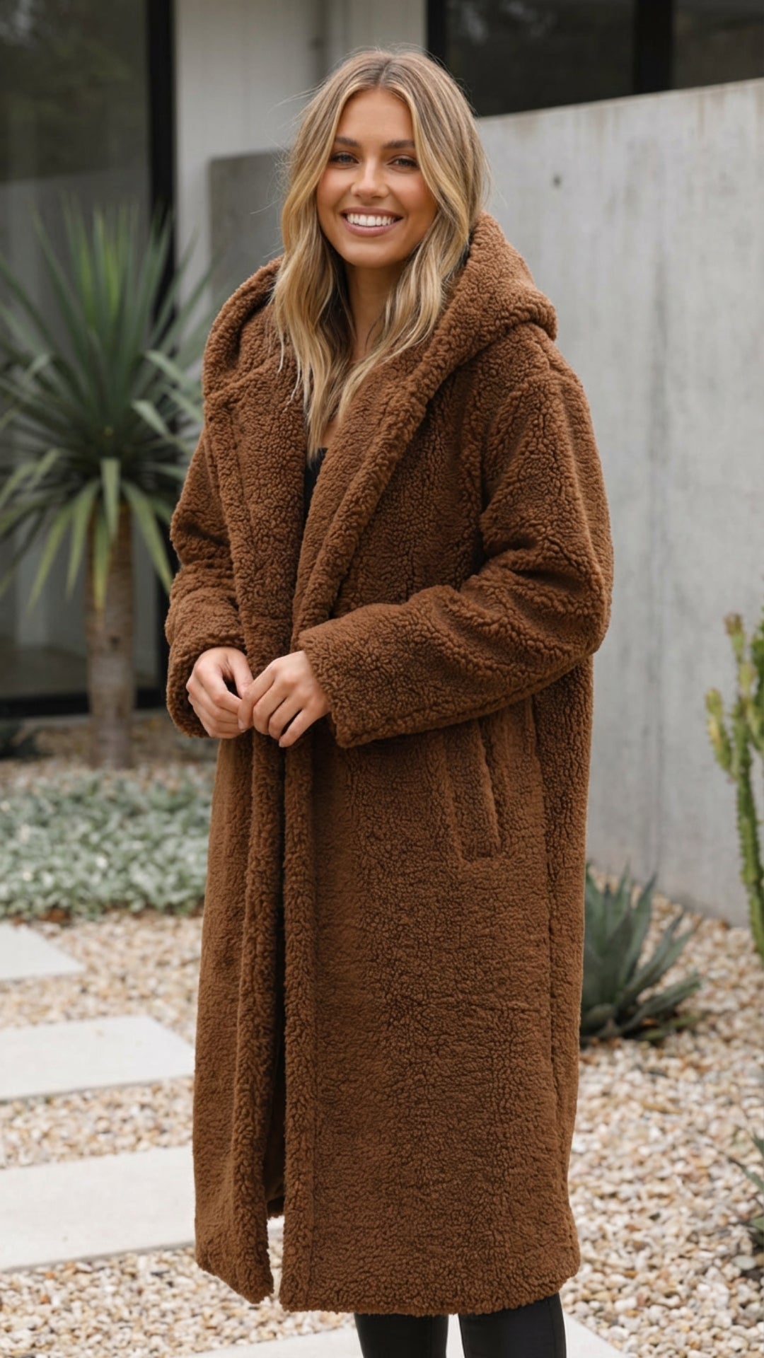 Women's Long Faux Fur Teddy Coat - Cozy Winter Layer