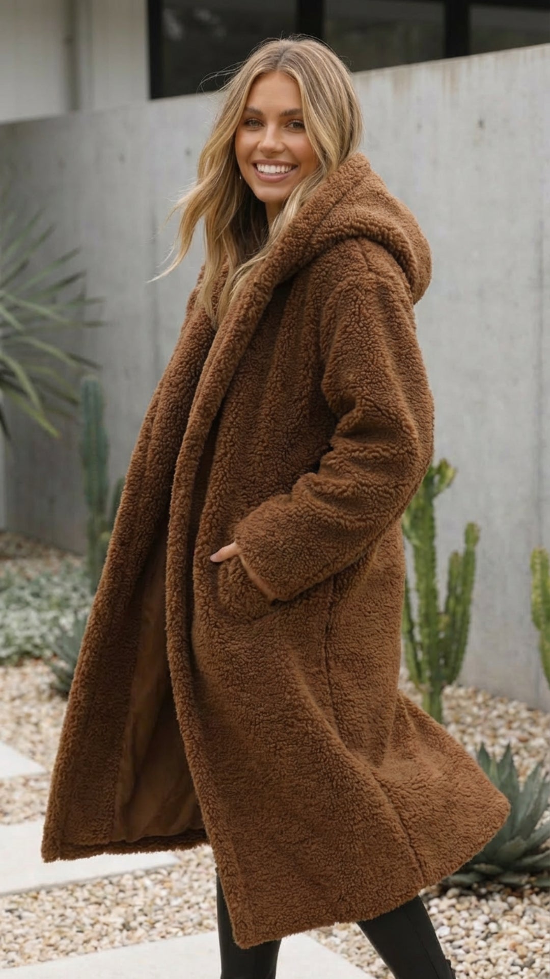 Women's Long Faux Fur Teddy Coat - Cozy Winter Layer
