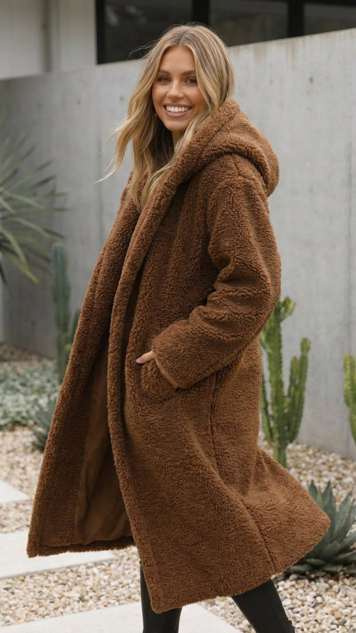 Women's Long Faux Fur Teddy Coat - Cozy Winter Layer