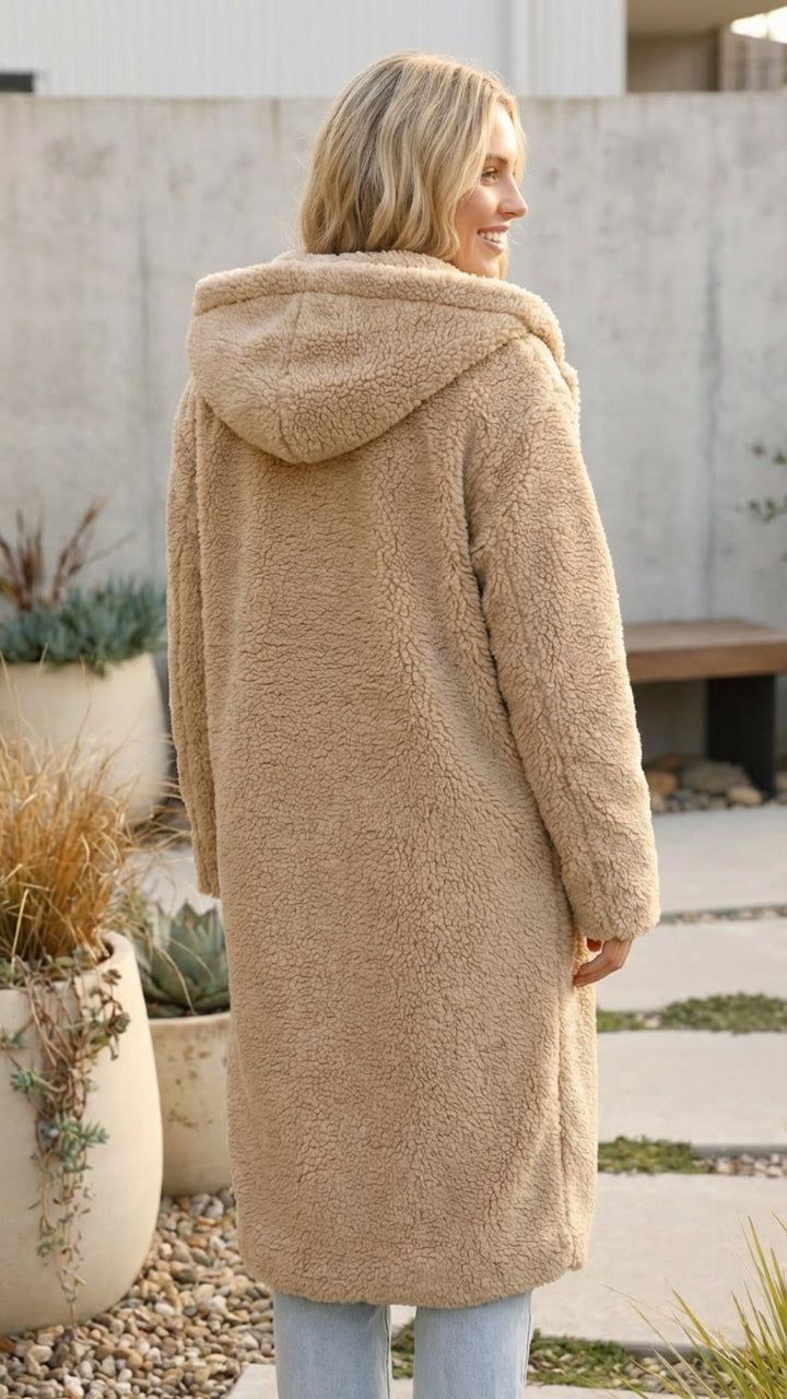 Women's Long Faux Fur Teddy Coat - Cozy Winter Layer
