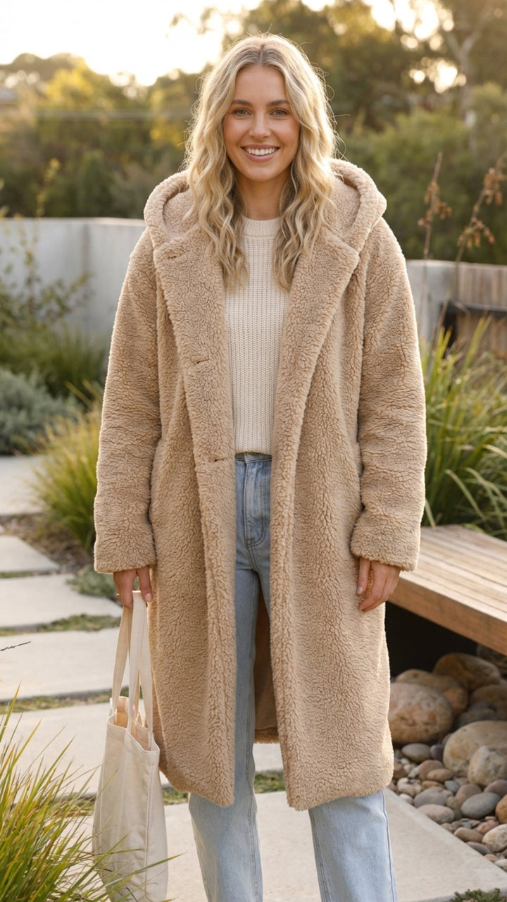 Women's Long Faux Fur Teddy Coat - Cozy Winter Layer