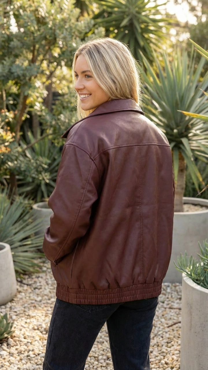 Women's Oversized Zip-Up Bomber Jacket - Everyday Casual