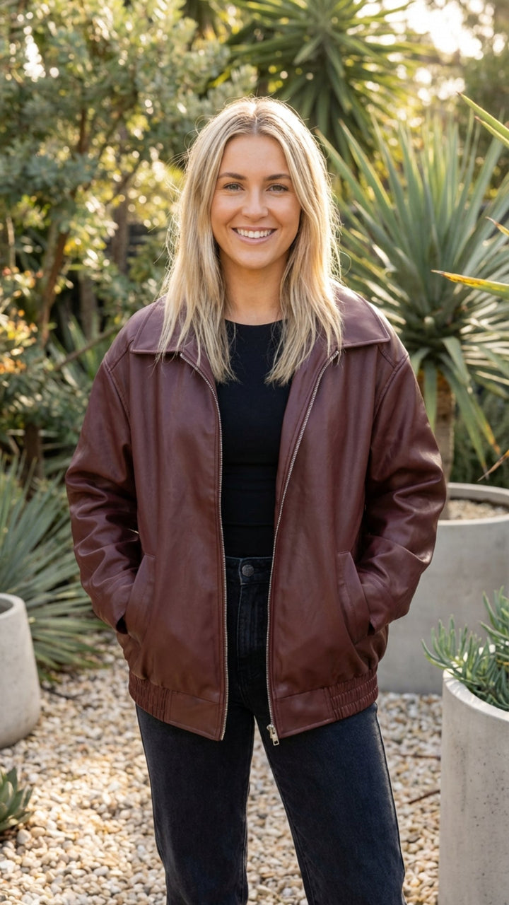 Women's Oversized Zip-Up Bomber Jacket - Everyday Casual