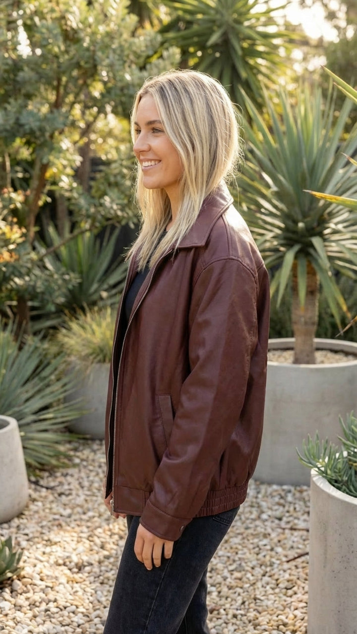 Women's Oversized Zip-Up Bomber Jacket - Everyday Casual