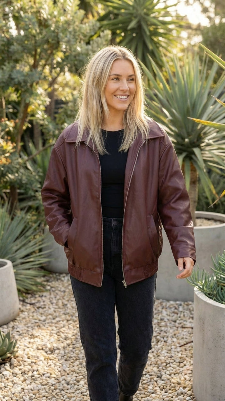 Women's Oversized Zip-Up Bomber Jacket - Everyday Casual