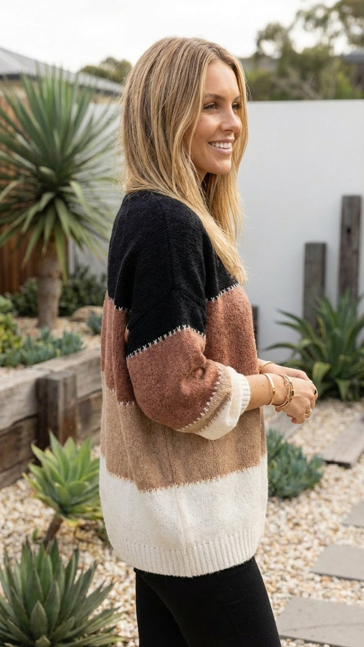 Women's Striped Knit Sweater Pullover - Effortless Everyday Comfort