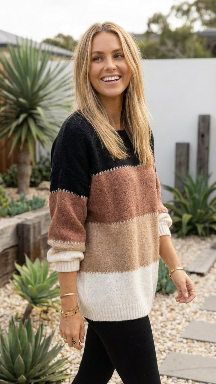 Women's Striped Knit Sweater Pullover - Effortless Everyday Comfort