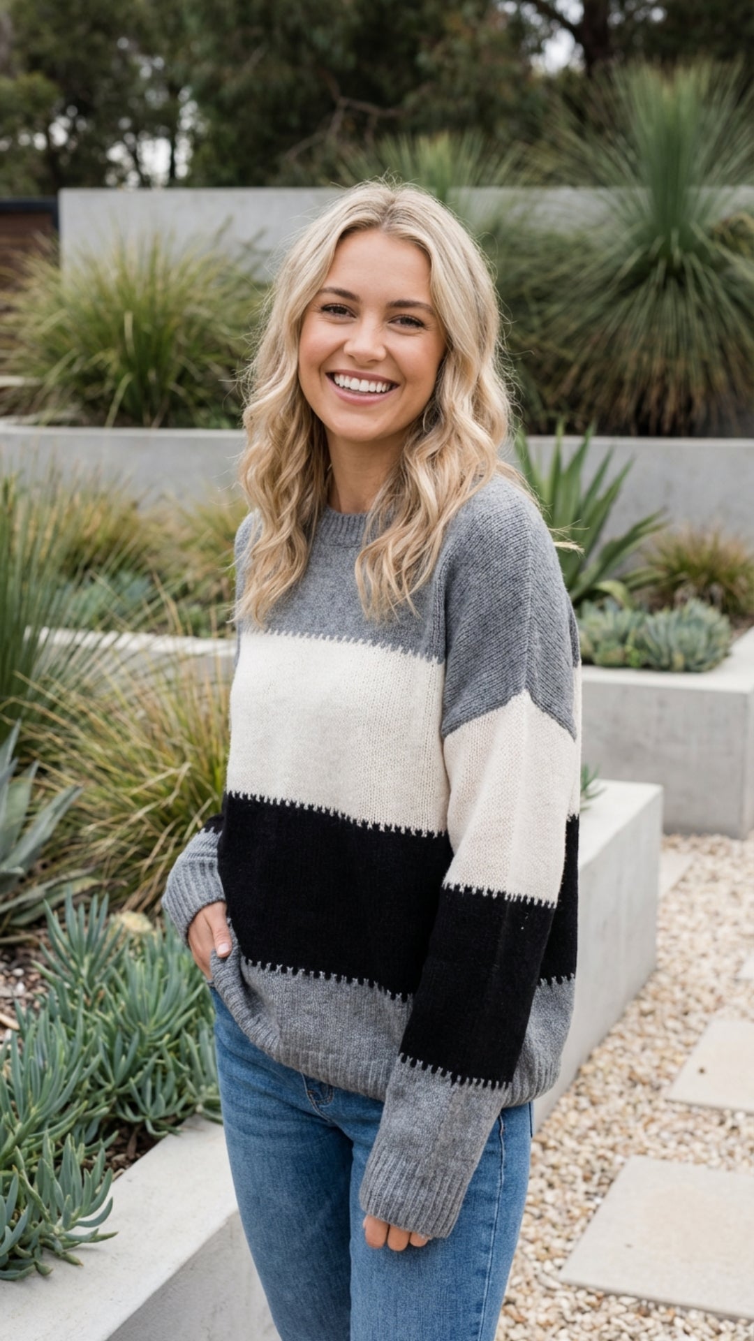 Women's Striped Knit Sweater Pullover - Effortless Everyday Comfort