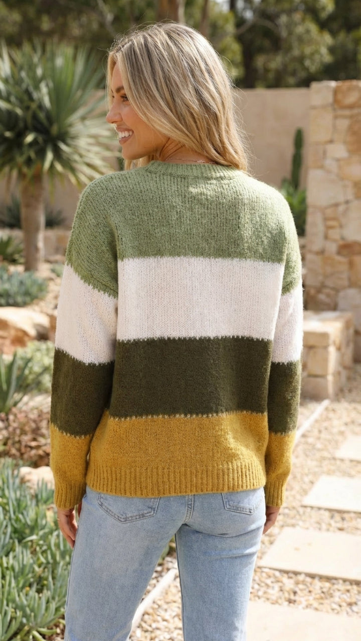 Women's Striped Knit Sweater Pullover - Effortless Everyday Comfort