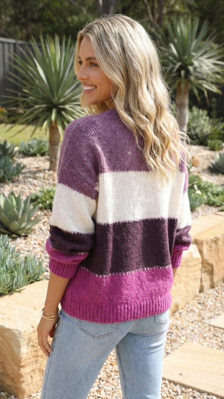 Women's Striped Knit Sweater Pullover - Effortless Everyday Comfort