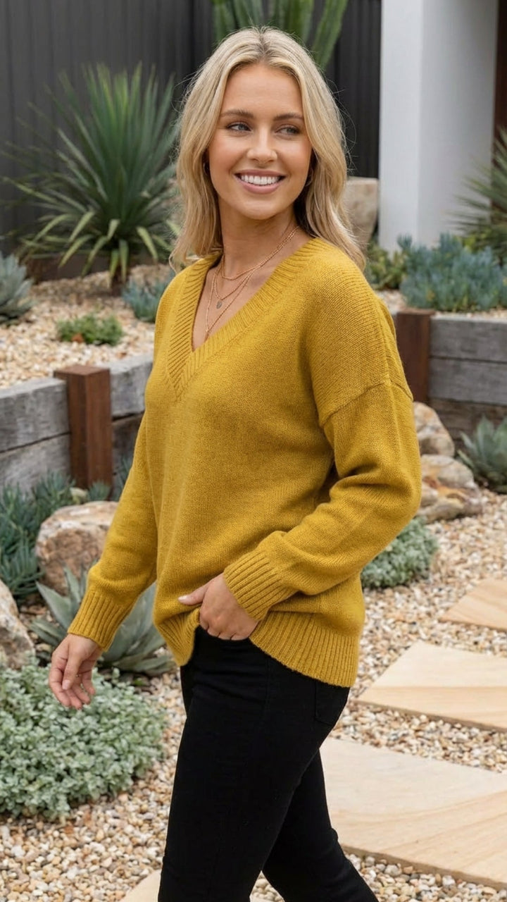 Women's V-Neck Relaxed Fit Soft Knit Sweater - Everyday Comfort