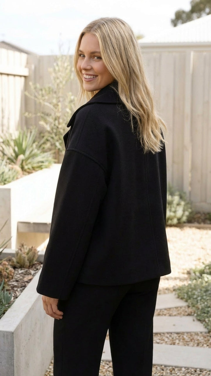 Women's Double-Breasted Cropped Jacket - Everyday Layering