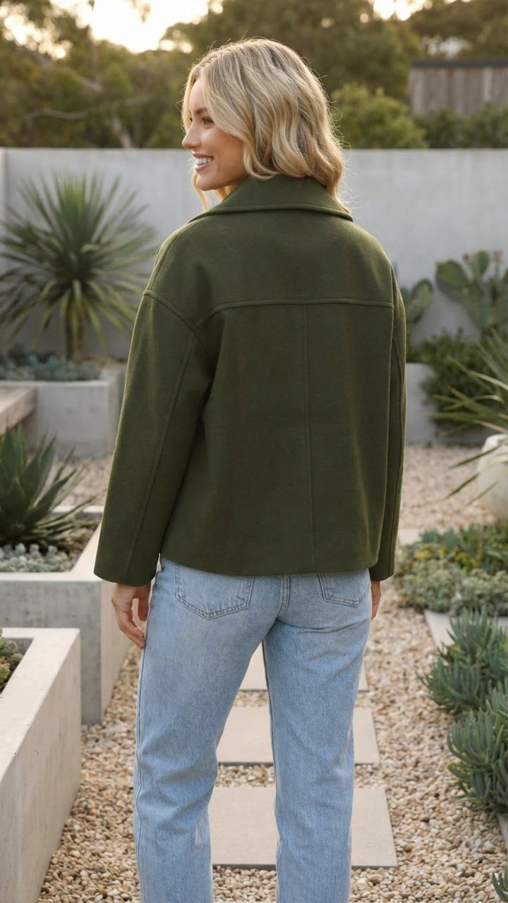 Women's Double-Breasted Cropped Jacket - Everyday Layering