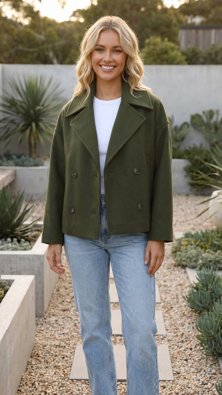 Women's Double-Breasted Cropped Jacket - Everyday Layering