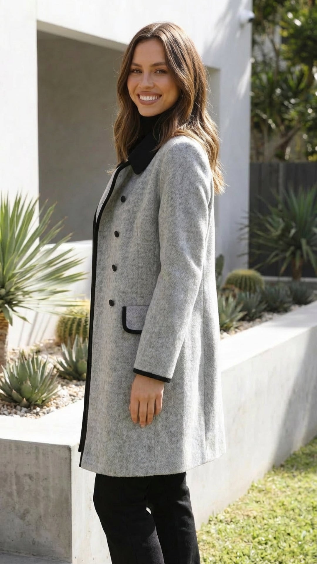 Women's Double Breasted Tailored Long Coat - Polished Silhouette