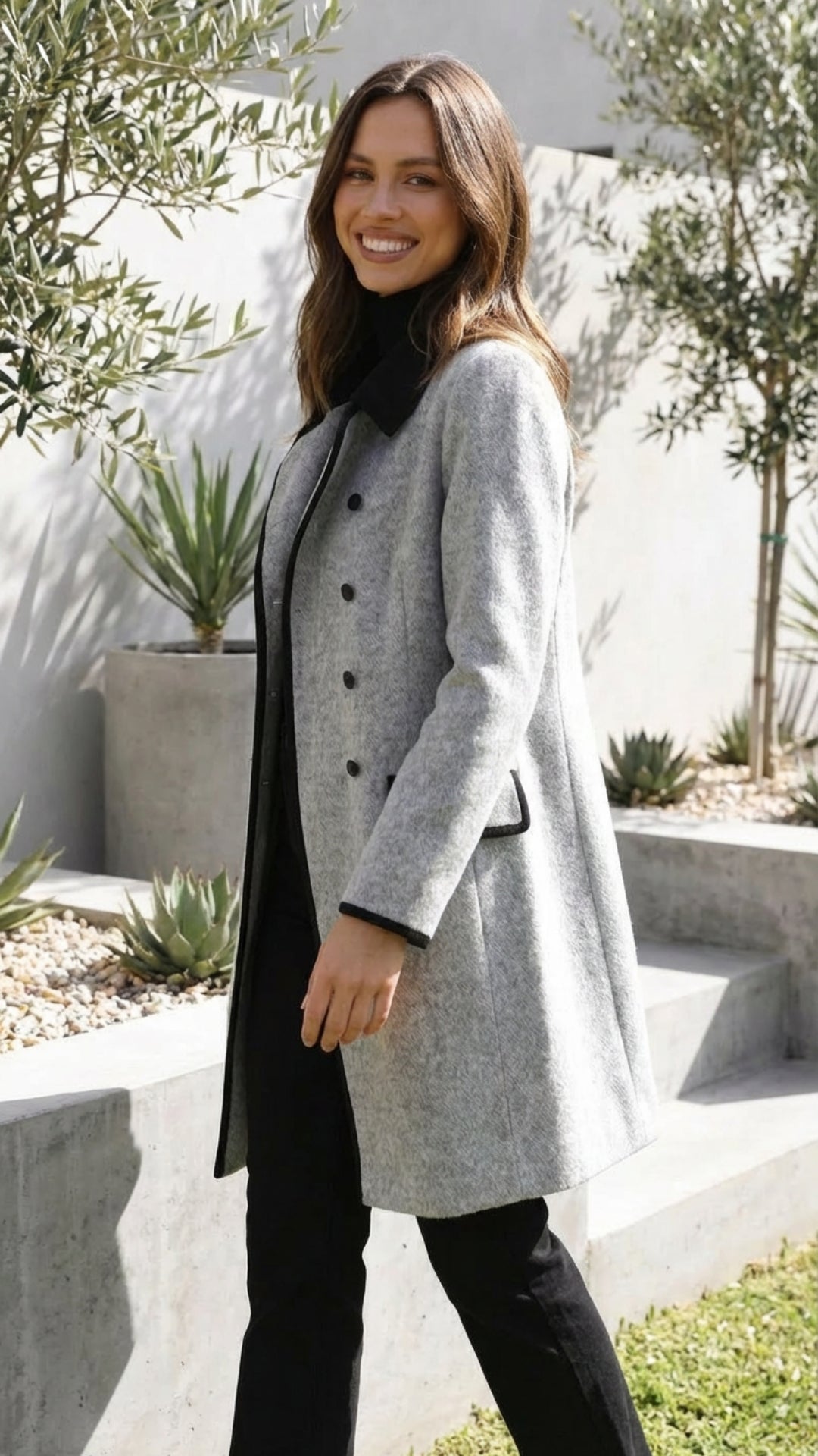 Women's Double Breasted Tailored Long Coat - Polished Silhouette