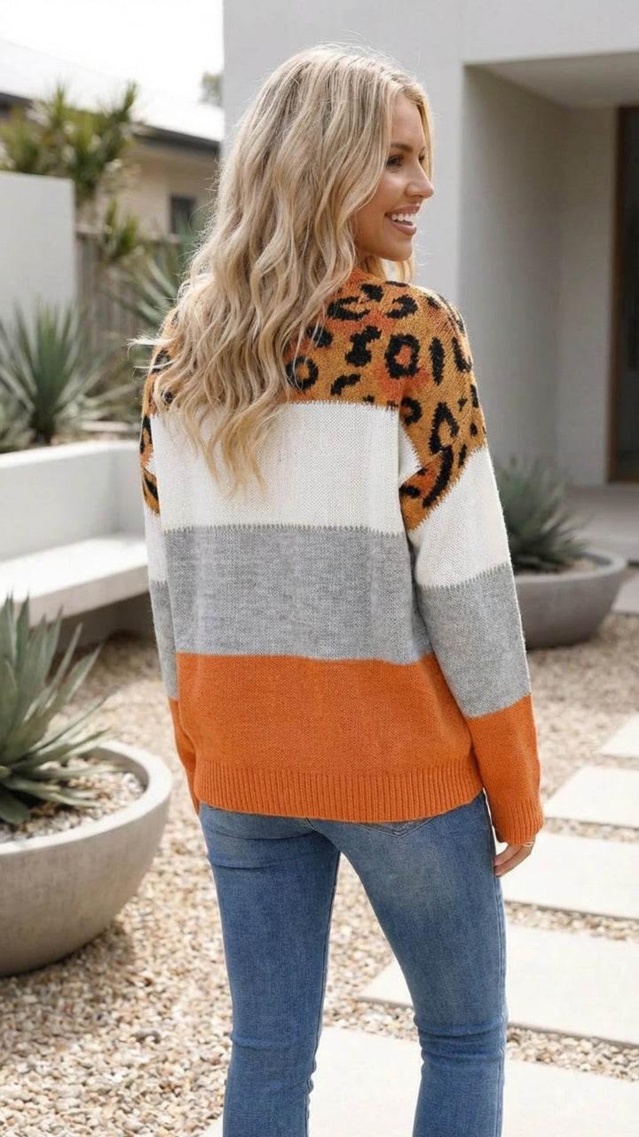 Women's Leopard Print Knit Sweater - Everyday Statement Style