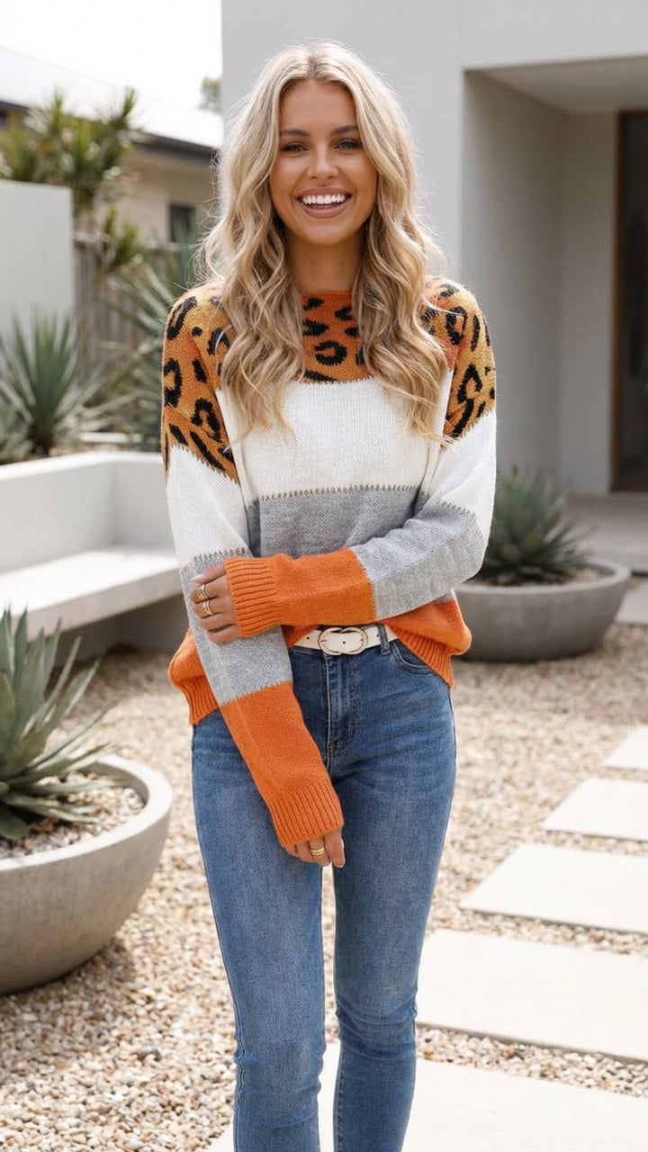 Women's Leopard Print Knit Sweater - Everyday Statement Style