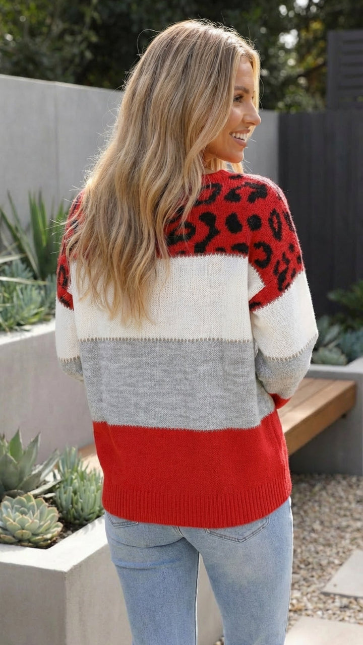 Women's Leopard Print Knit Sweater - Everyday Statement Style