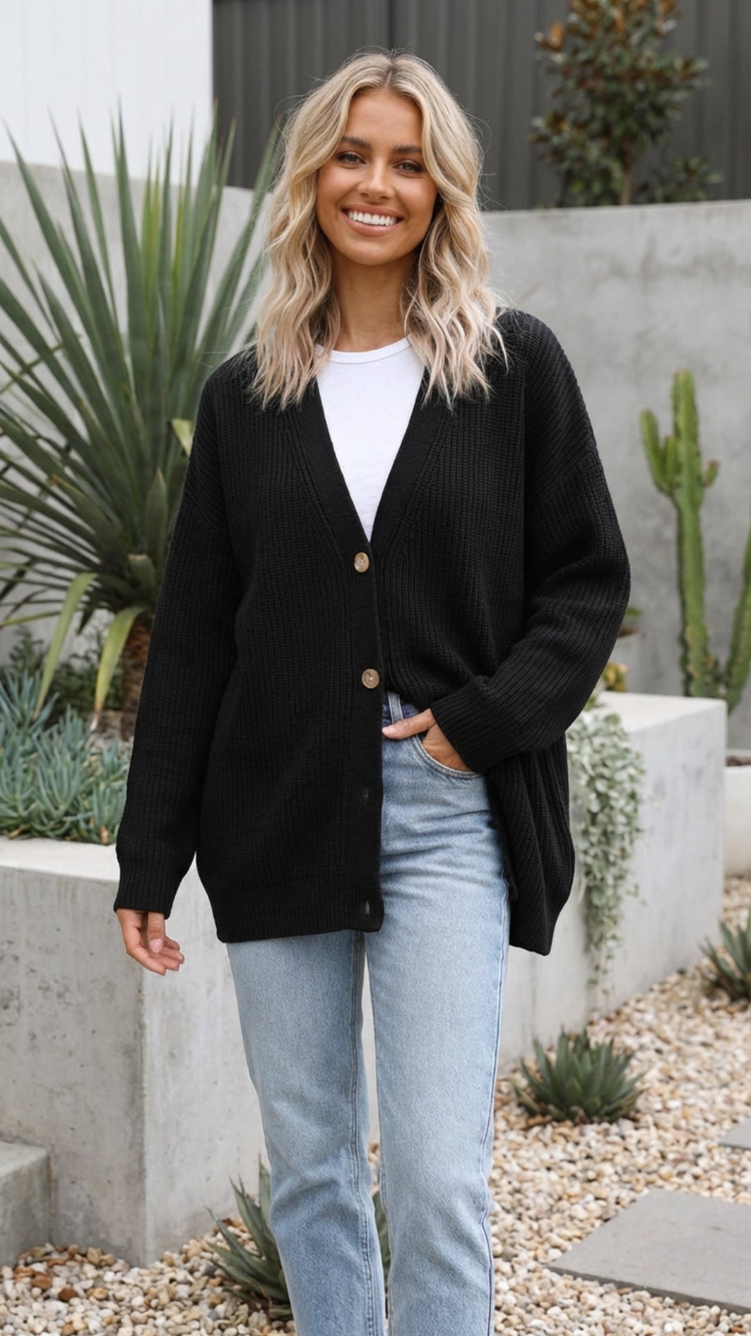 Women's Long Button-Up Knit Cardigan - Cozy Everyday Essential