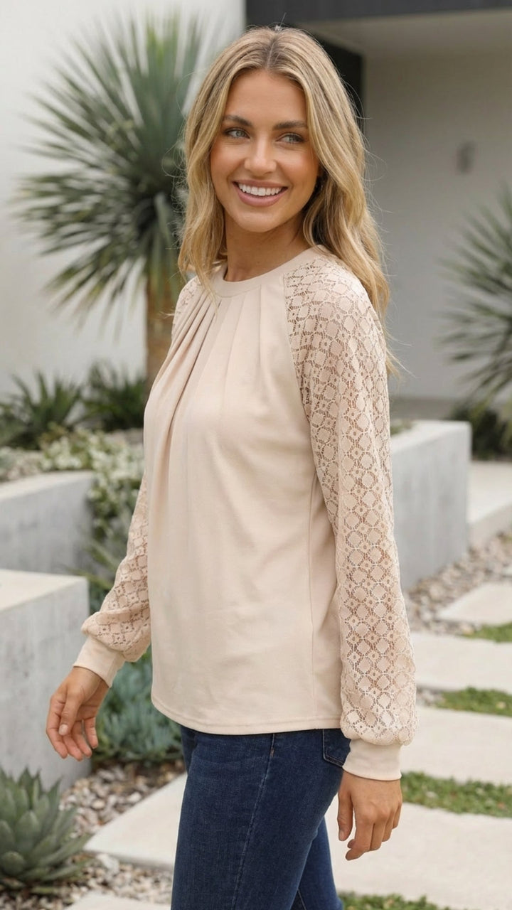 Women's Long Sleeve Lace Blouse - Effortless Elegance for Nights Out
