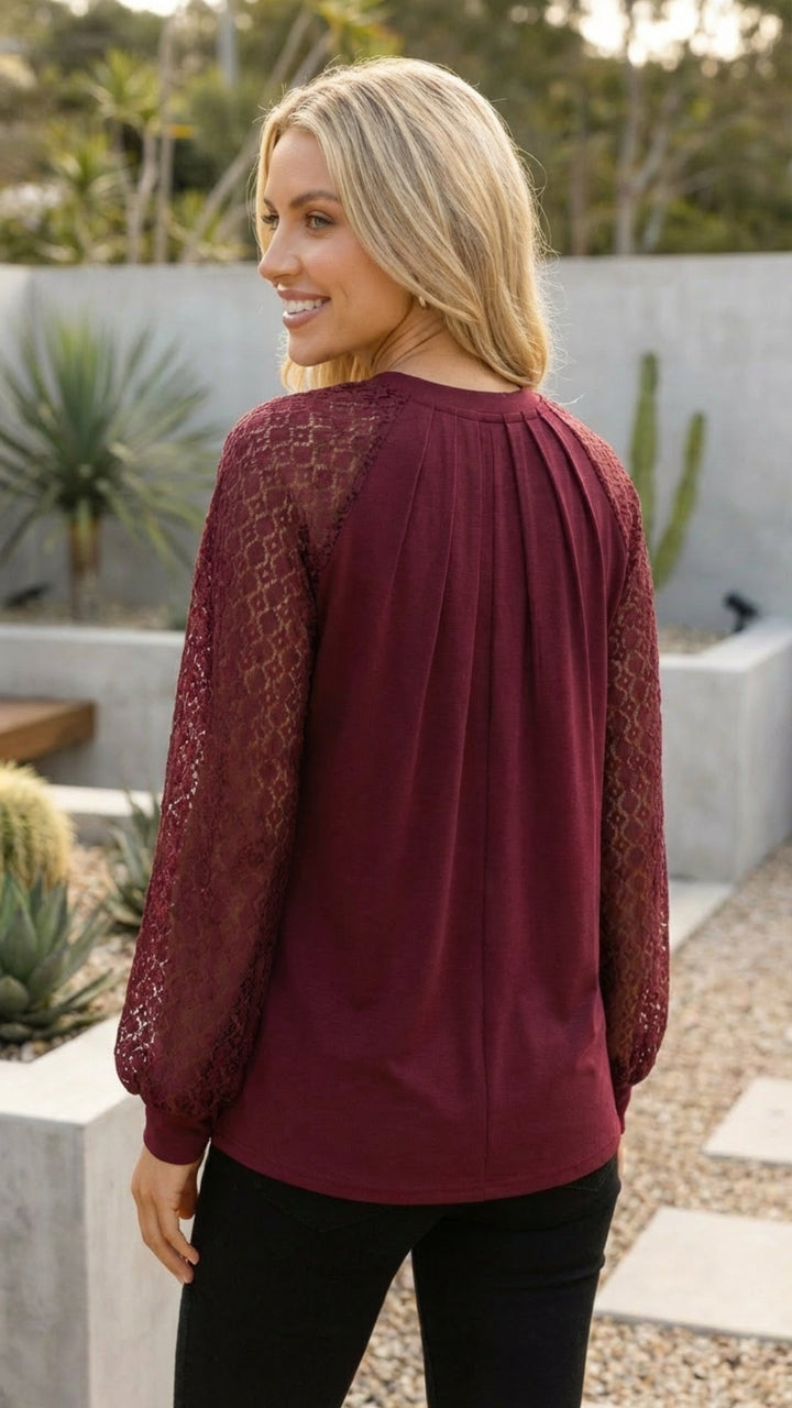 Women's Long Sleeve Lace Blouse - Effortless Elegance for Nights Out