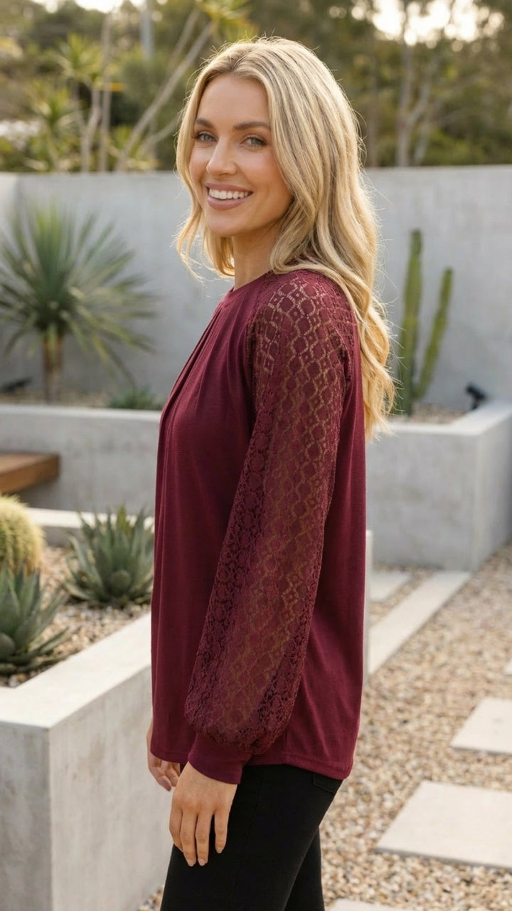 Women's Long Sleeve Lace Blouse - Effortless Elegance for Nights Out