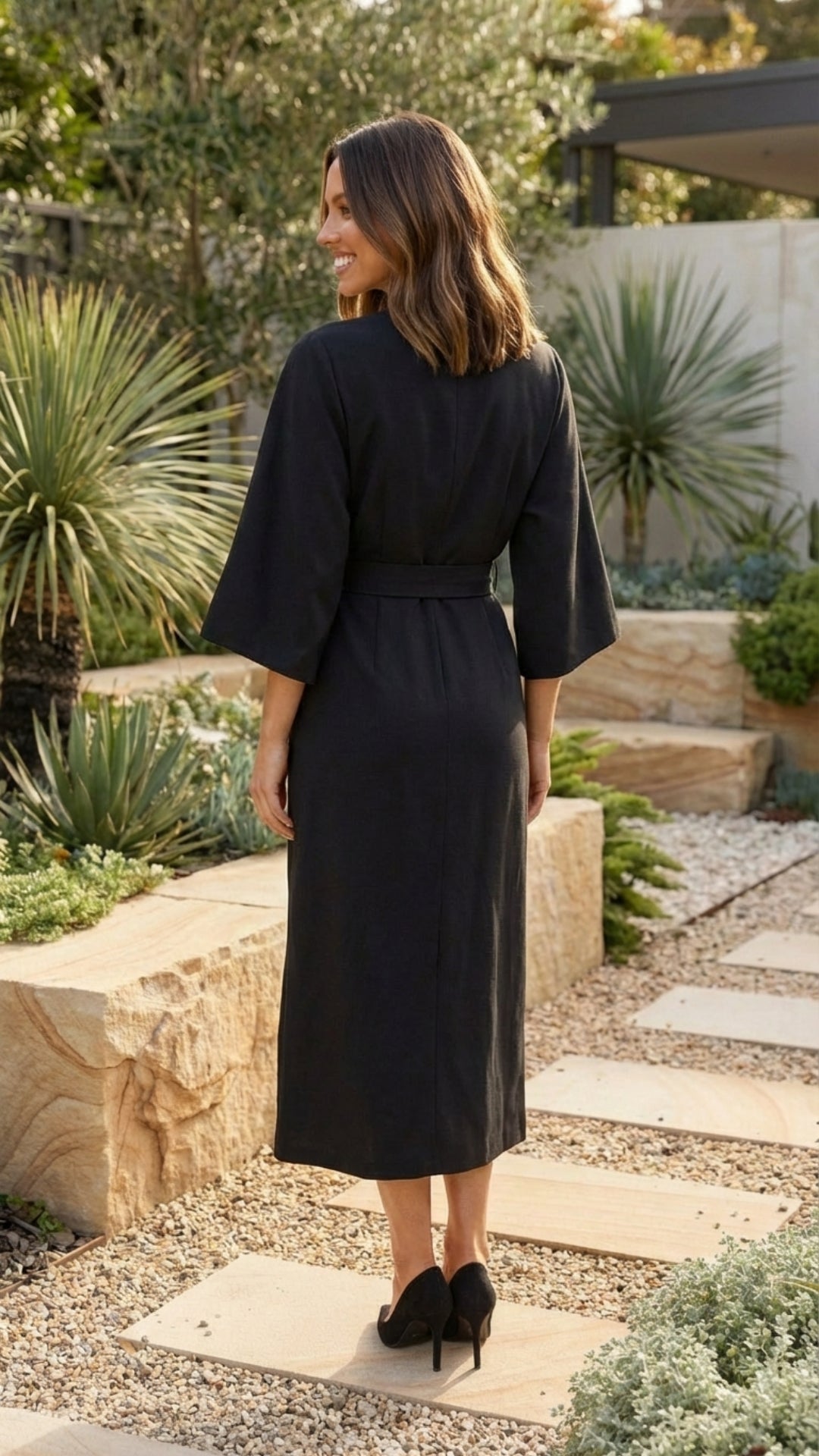 Women's Belted Formal Midi Dress - Elegant Occasion Wear