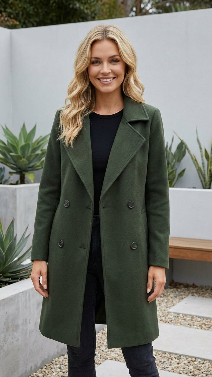 Women's Double Breasted Long Coat - Timeless Polished Outerwear